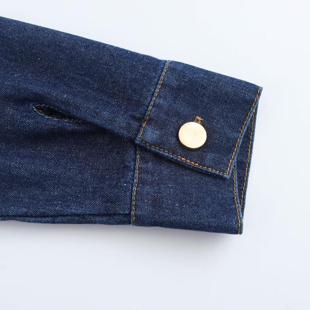 2024 Herbst/Winter Damen Vielseitiges Weiches Langarm-Revers-Denimhemd - Europäischer & Amerikanischer Stil