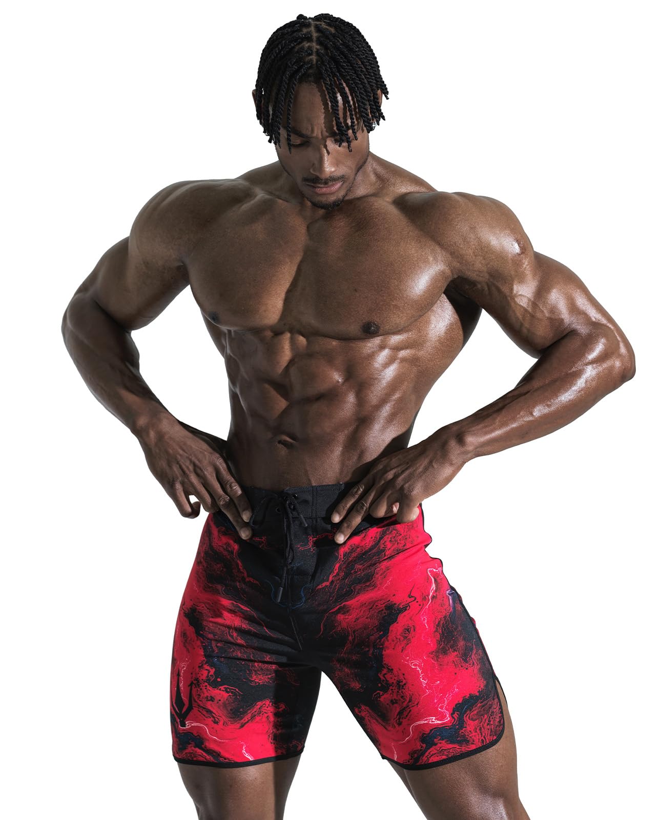 FID IFBB 15-Zoll Herren Physique Boardshorts Posing-Hose Wettkampf Schwimmen Sommer NPC (Hellfire RD 28) [Parallelimport]