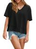 Women's V Neck T-Shirt Short Sleeve Flowy Loose Basic Summer Tee Top