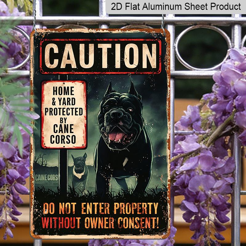 Piatto 2D, 1 pz. Cartello Vintage Cane Corso - Alluminio Metallico 12x8 Pollici "Protetto Dal Mastino Napoletano" Cartello di Avvertimento per Cani, / Decorazione da Parete per Esterni per la Casa