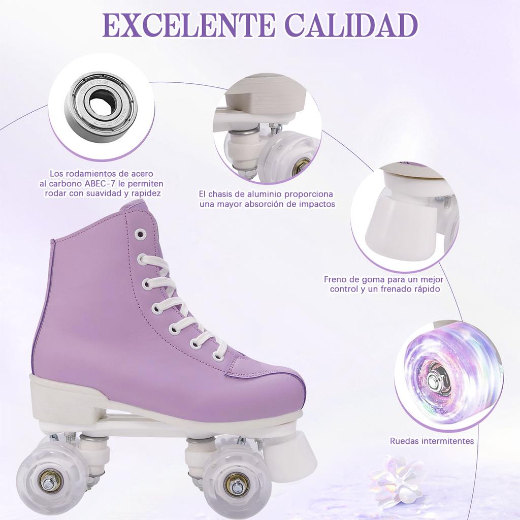 4 Wheel Sliding Skating Sneakers Size 31 32 33 34 Pink Purple Women Kids Double Row Roller Skates Pink Purple Leather Breathable
