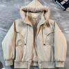 Mens Winter Thick Cotton Puffer Jacket With Detachable Hood Faux Fur Collar Loose Fit Warm Coat Outdoor Activities