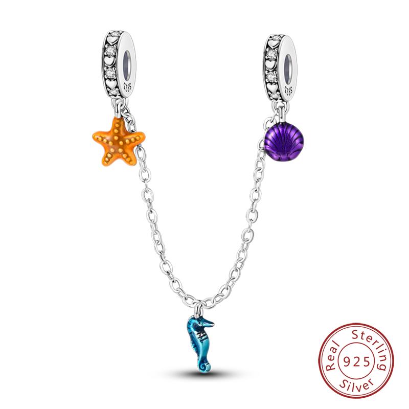 Real 925 Silver Stars & Moon Sunflower Safety Chains Spacer Beads Charms Fit Qikaola 925 Bracelets DIY Jewelry