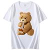 2024 New Print Cute Teddy Bear Drinking Beer Poster T-shirt Summer Short sleeved T-shirt Cool Casual High Quality Top