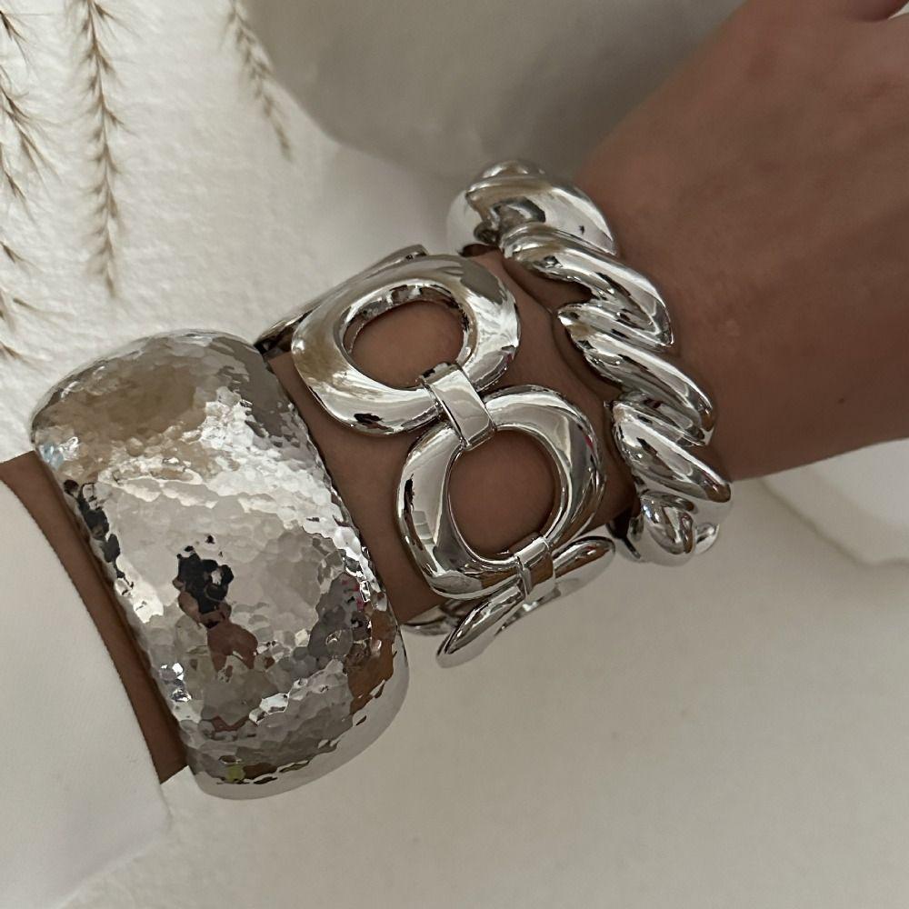 Gold Silver Geometric Spring Bangles Water Drop Cuff Wide Bangles  Chunky Bangles