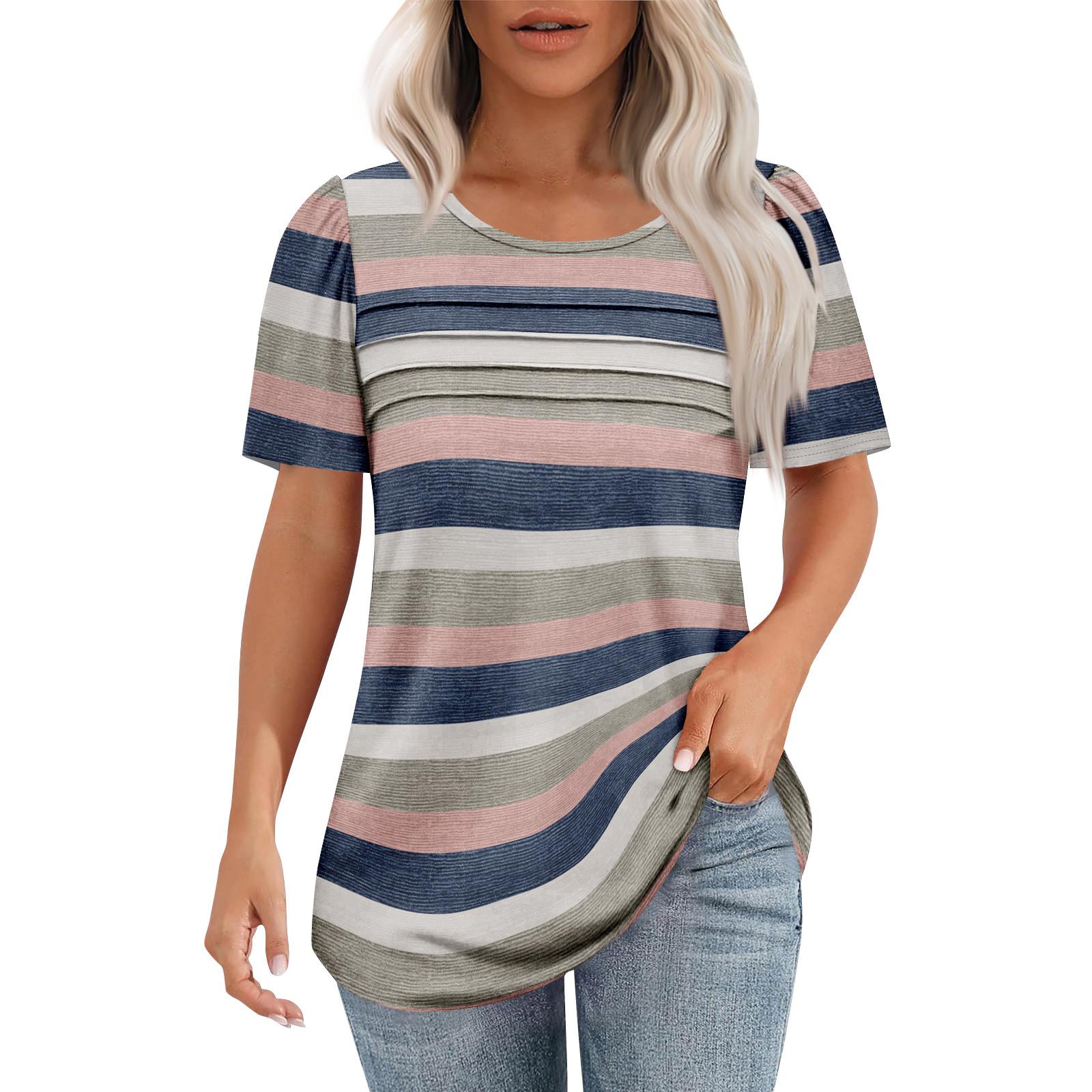 

Женская модная рубашка с круглым вырезом и короткими рукавами в складку XL