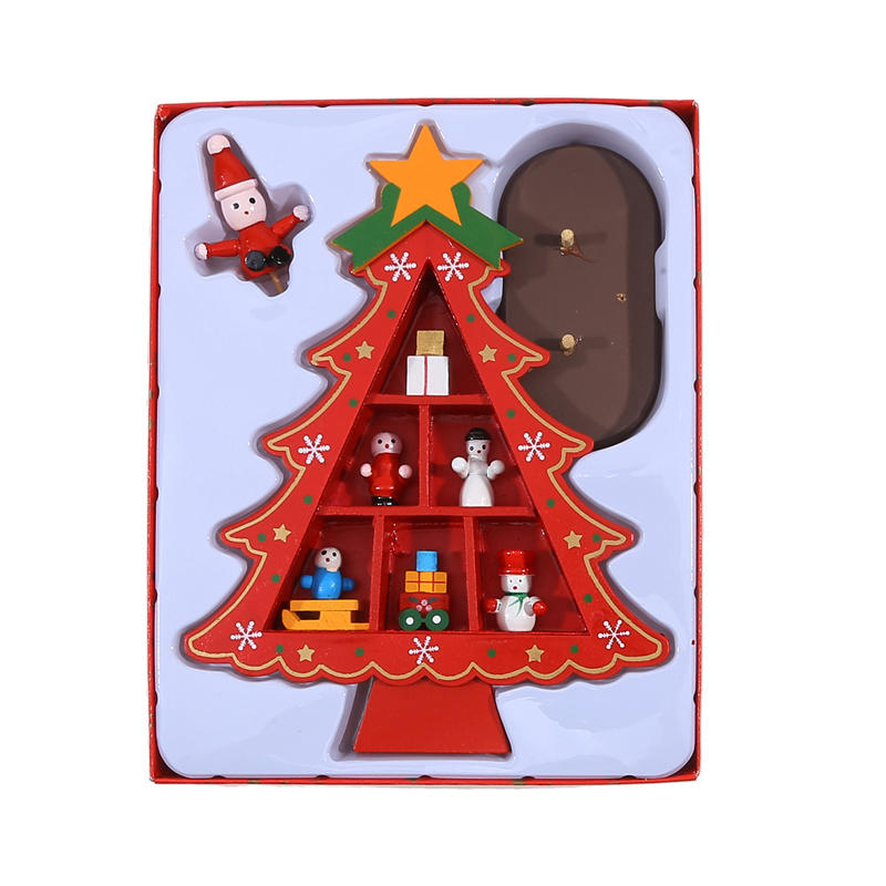 Vintage Wooden Christmas Tree Ornament Desktop Diy Mini Pine Tree with Mini Ornament for Xams Home Decor