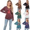 JPNTKY Women's Fashion Casual Solid Color Print Long Sleeve V Neck Blouses & Shirts