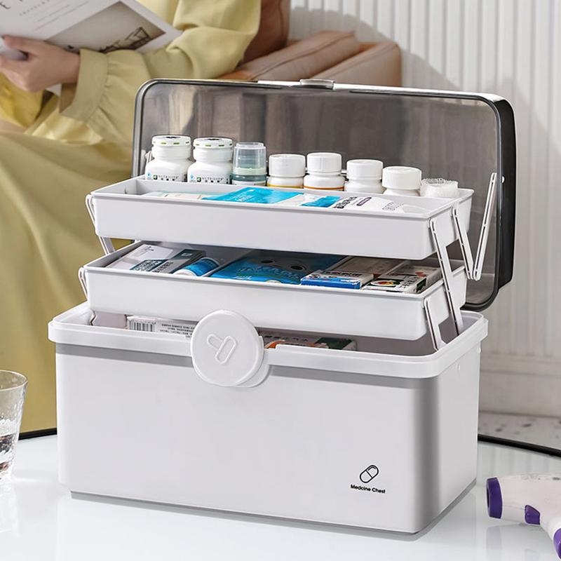 3 kat ilaç ilk yardım çantası süper büyük kapasiteli hap kutuları organizatör aile acil eczane saklama kabı hap kutusu