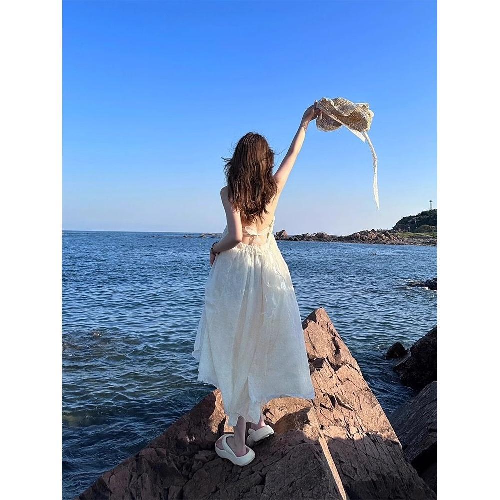 

Макси-платье на бретелях во французском стиле - Женская летняя сказочная пляжная одежда XL (suggested 55-60kg)