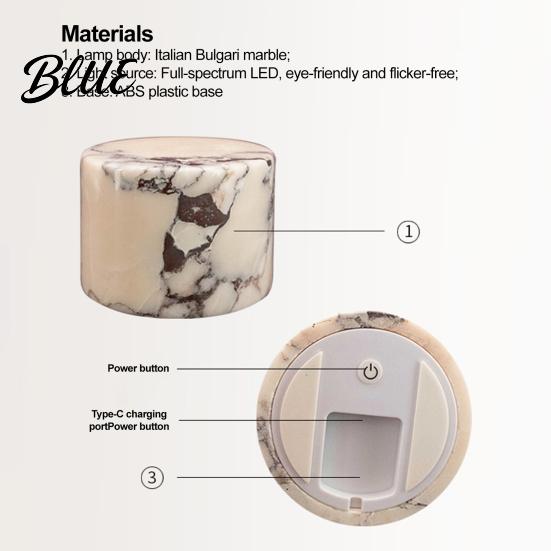 LED Cordless Night Light Marble Portable Touch Bedside Table Lamp Adjustable Lighting Modes Rechargeable Ambient for Bedroom Office Desk