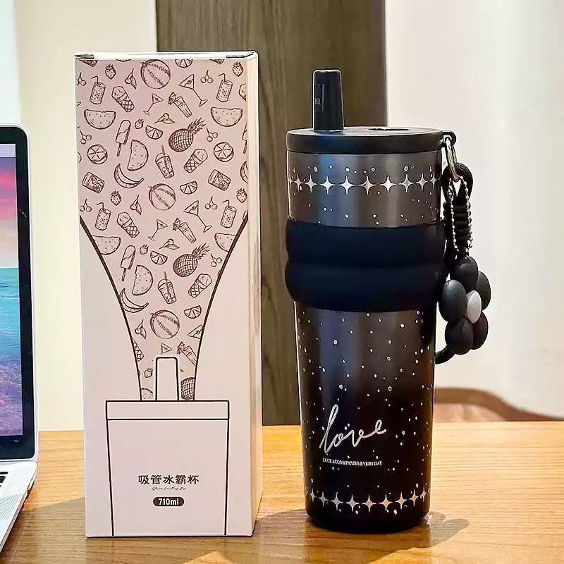 Ceramic Inner Tank Thermos Cup 316 Stainless Steel Girls High-value Straw Cup New Large-capacity Car Ice Cup