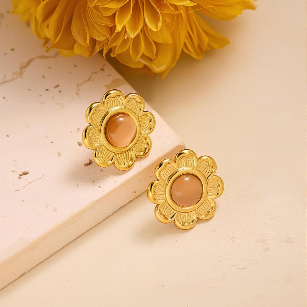 Geometric Irregular 18k Gold Titanium Steel Earrings for Women