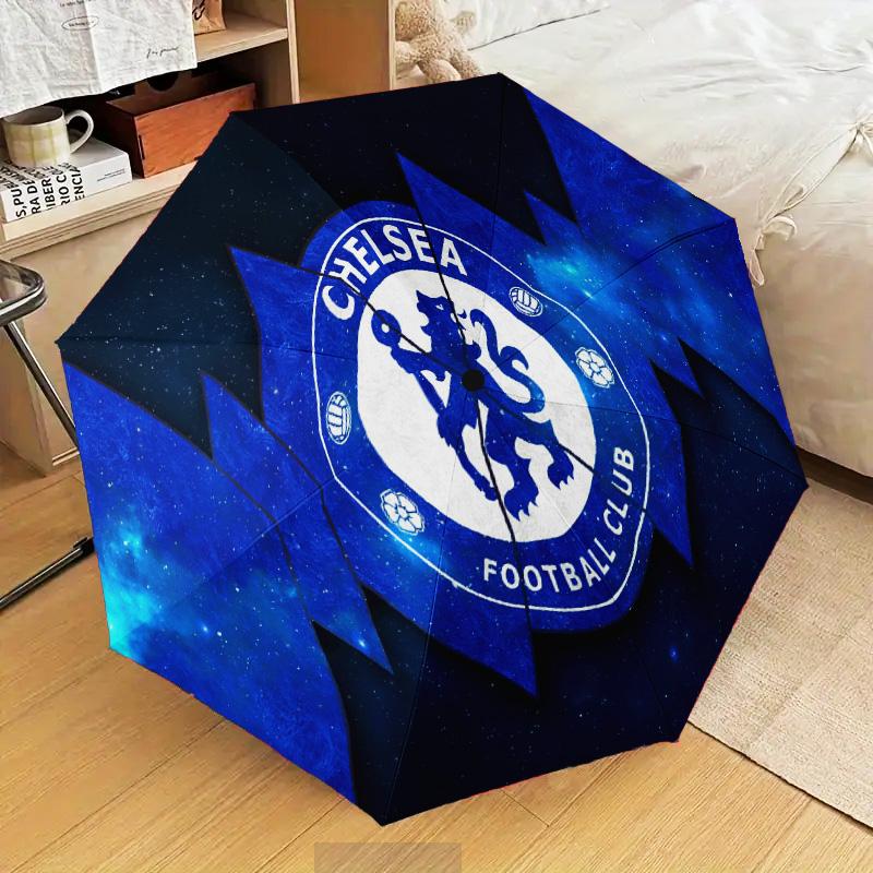 Niebieski Parasol Automatycznie Składany z Logo Chelsea Football Club - 8-żebrowy Parasol Podróżny z Automatycznym Otwieraniem/Zamykaniem i Przenośnymi Prezentami na Święta lub Urodziny