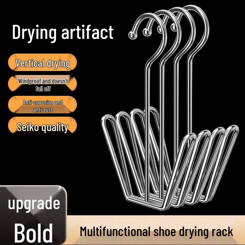 Stainless Steel Windproof Shoe Drying Rack - No Installation Needed, Multi-functional, Thickened Design for Balcony or Window Sill.