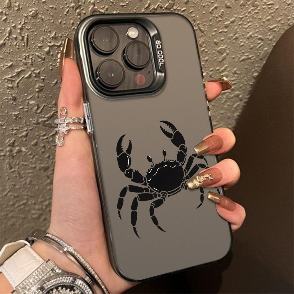 Black Crab Silhouette Art Phone Case for Iphone 16 15 14 13 12 11 Pro Max Mini Shockproof Anti-Scratch Protective Hard Cover