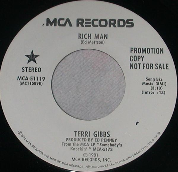 

7inch Record TERRI GIBBS - Rich Man MCA51119PROMO MCA 1981 US Country/Folk Used