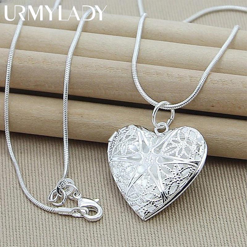 

URMYLADY 925 Silver Photo Frame Pendant Necklace 18/20/22/24 Inch Snake Chain For Woman Charm Wedding Fashion Jewelry 40cm