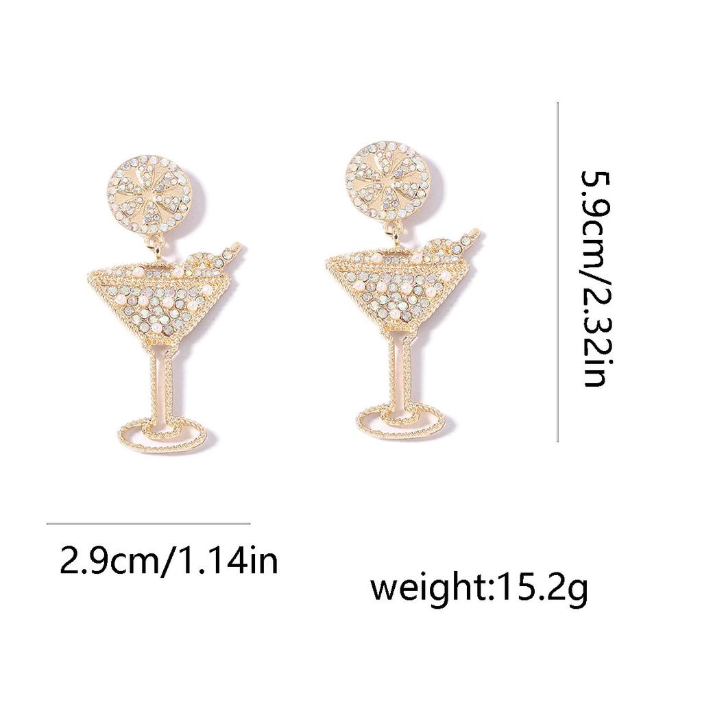 Cross-border New Creative Carnival Party Diamond-encrusted Fashion Wine Glass Shape Earrings, Super Flash Hollow Fashion Personalized Models