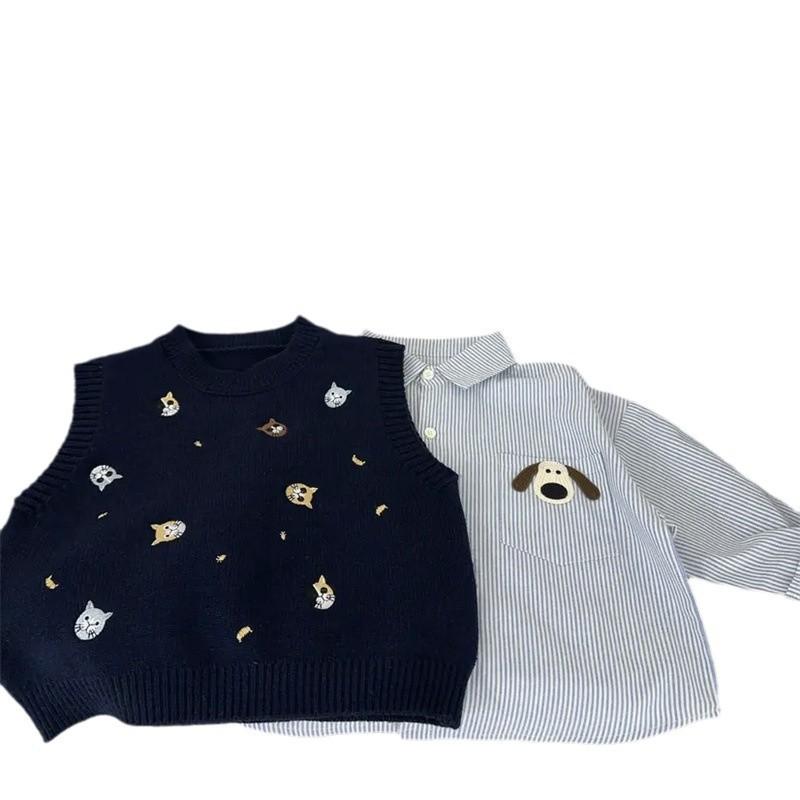 Cute Cat Embroidered Knit Vest for Women Fall Winter Loose Fit Layering Top