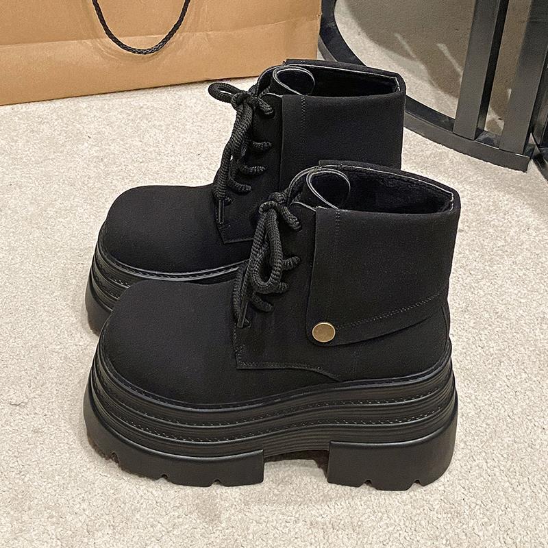 

Ботинки Martin Muffin British velvet на толстой подошве, женские короткие ботинки, подчеркивающие красоту маленьких больших желтых ботинок, новая зимняя мода и комфорт 34 чёрный