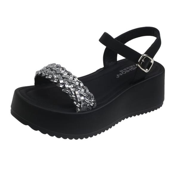 

Fashion Rhinestone Sandals Clear Heels Beach Shoes 2025 Summer Fashion Clogs Girls Retro New Outside Gladiator Scandals Crystal Rome 35