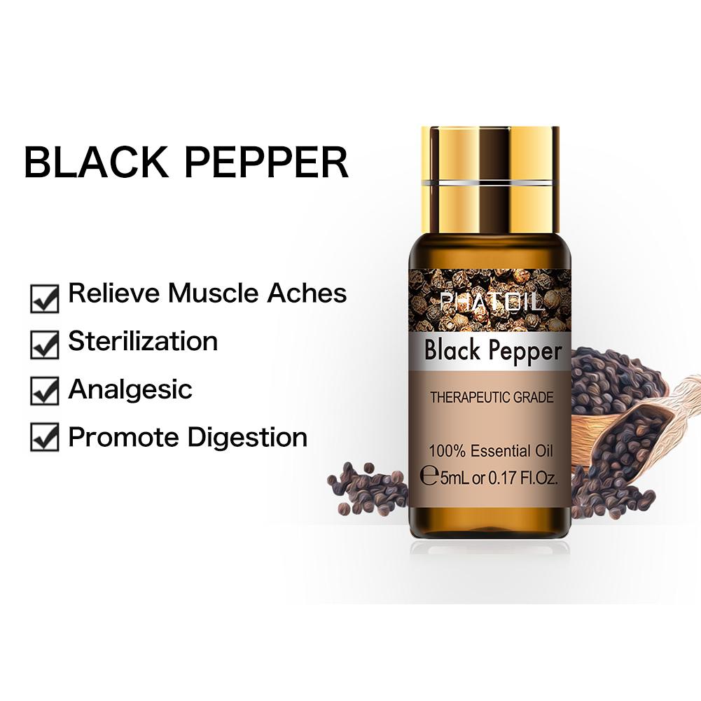 PHATOIL 5ml Black Pepper Essential Oil Diffuser with Dropper Healthy Care Relieve Muscle Aches Promote Digestion Sterilization Water Soluble Oil