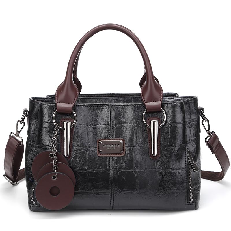 

Женская кожаная сумка-портфель, большая вместительная сумка-тоут с верхней ручкой и плечевым ремнем, кошелек через плечо для женщин чёрный