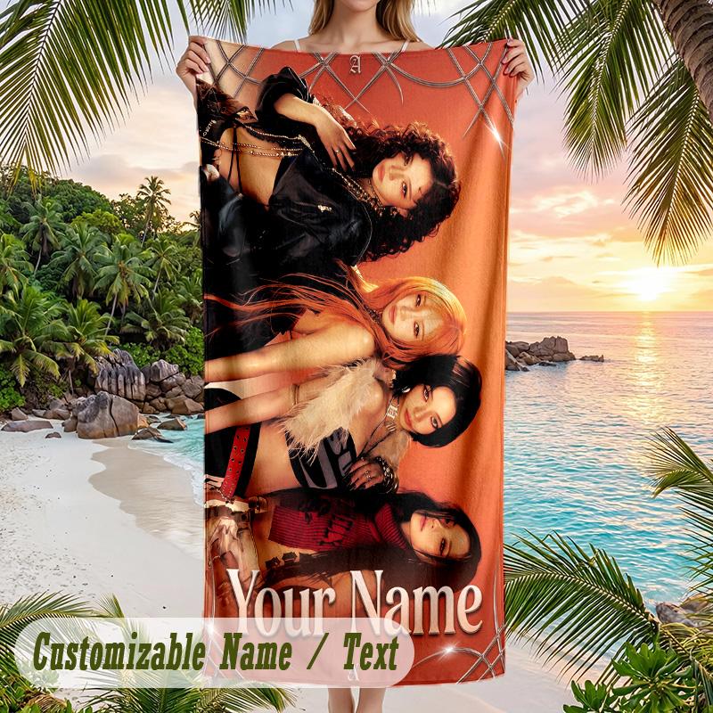aespa Beach Towel, Personalized Custom Name Text, Quick Dry Large Absorbent Towel For Beach Pool