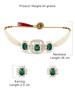 Green Statement Stones Embellished Multistrand Beaded Choker Necklace & Earring Set For Women