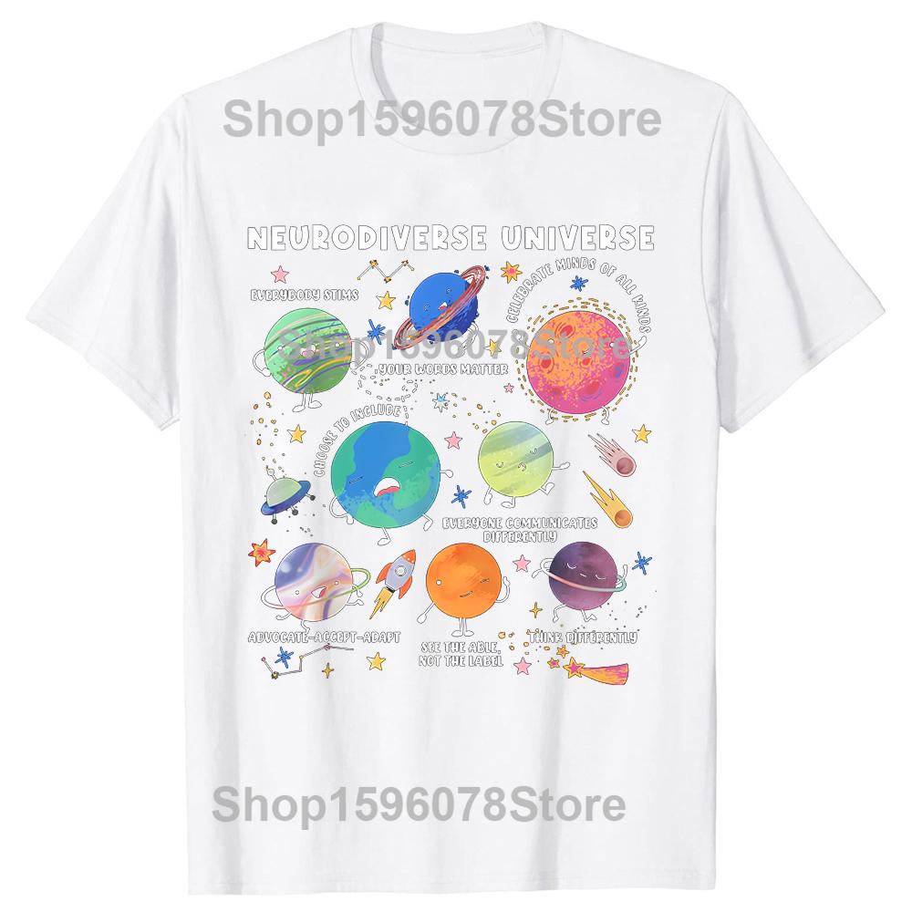 Neurodiverses Universum Weltraum Planet Sonderpädagoge T-Shirts Herren Streetwear T-Shirt Kurzarm Unisex Lockere Kleidung