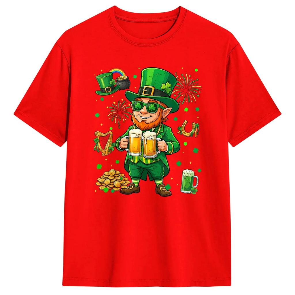 Vintage T-Shirt Summer Irish Beer Ireland Flag St Patricks Day Leprechaun Hip Hop T-Shirts for Men Wholesale Short Sleeve Tops