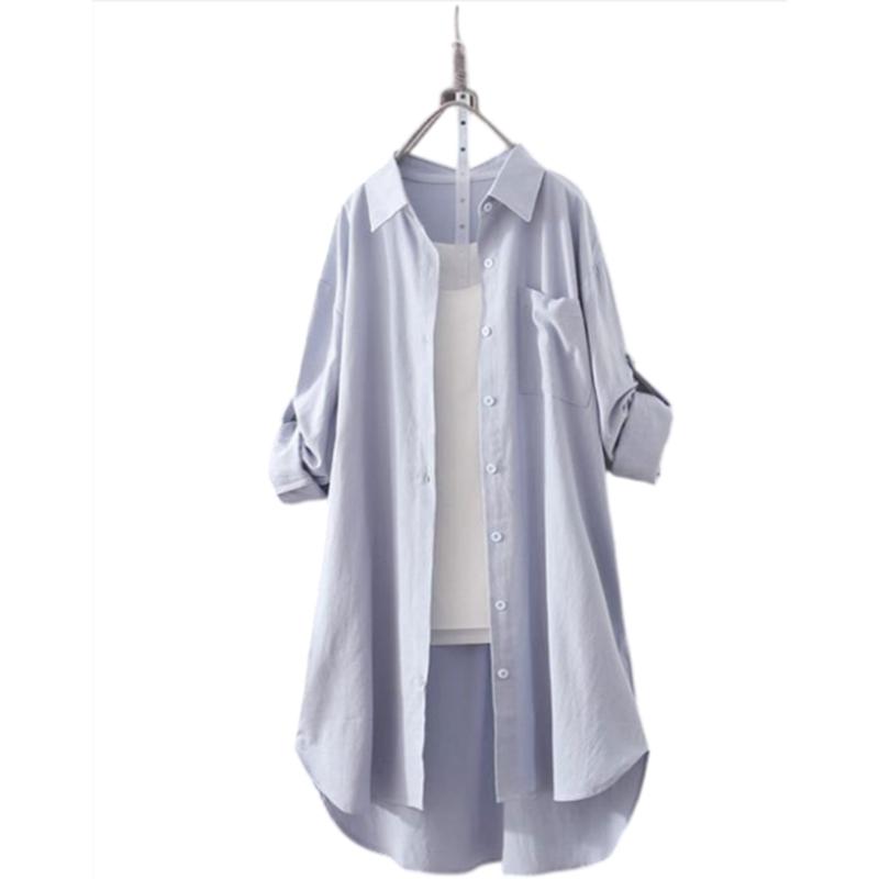 White Shirt Women Spring Summer Korean Fashion Simple Solid Color Long Shirts Lady Loose Breathable Midi Shirt and Blouse