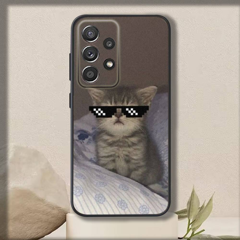 Cute Cat Meme Phone Case For Samsung S 25,24,23,22,30,21,10,9,Ultra,Plus,Lite,FE,4,5 G Soft Black Case