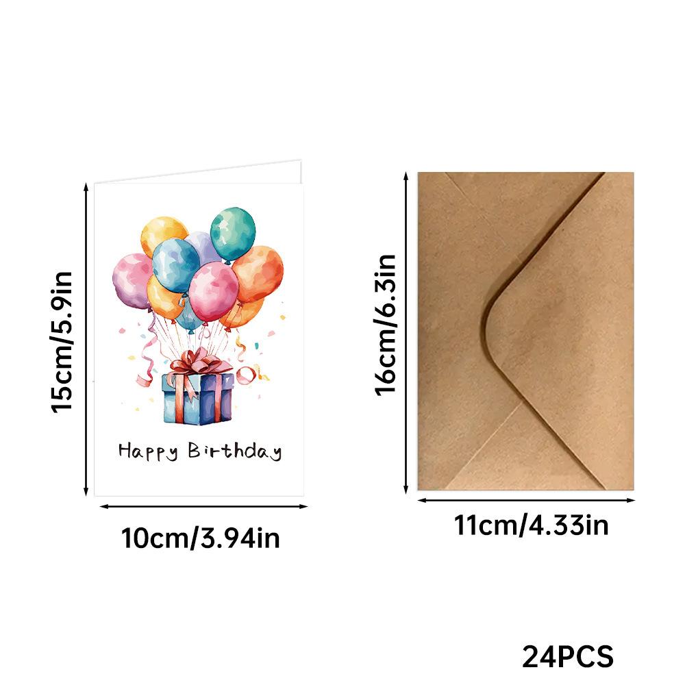 24pcs Cartoon Watercolor Greeting Cards with Envelopes, Handmade Birthday Party Invitations