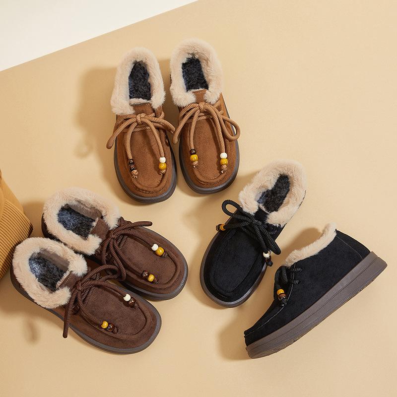 Women's Non-Slip Moccasin Shoes Snow Boots Warm Winter Warm Short Boots for Women Outdoor Fur Lined Faux Suede Fuzzy Fleece Lining Walking Shoes
