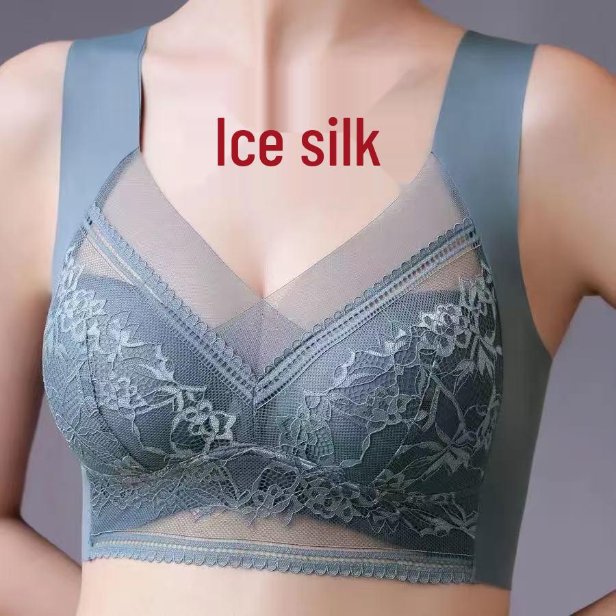 Popular Plus Size Lace Wire-Free Ice Silk Seamless Breathable Bra for Beautiful Back and Slimmer Look.