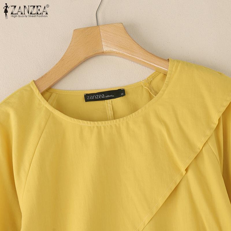 ZANZEA Bluză casual de vară pentru femei, cu gât rotund, culoare uni, mâneci 3/4