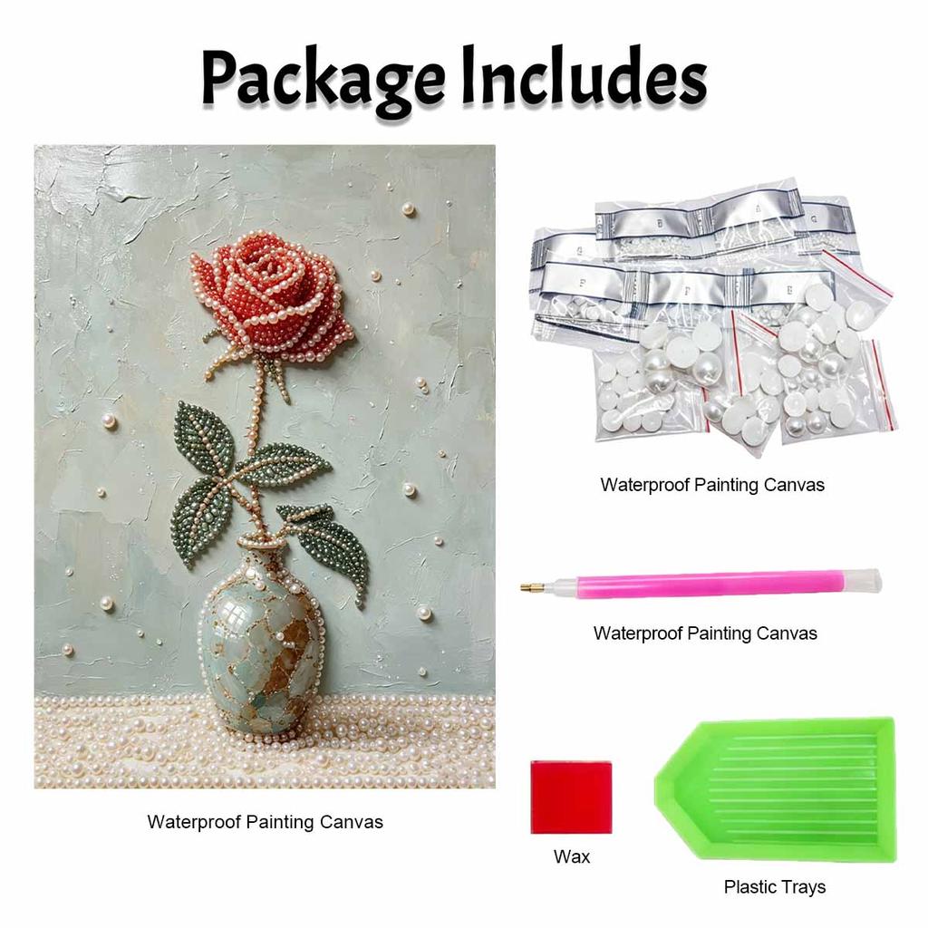 DIY rahmenloses Perlenmalerei-Set Rote Rose in Vase Design 3D glänzende Perlenkunst Leinwand Entspannendes Basteln für moderne Heimwanddekoration Kunstgeschenk