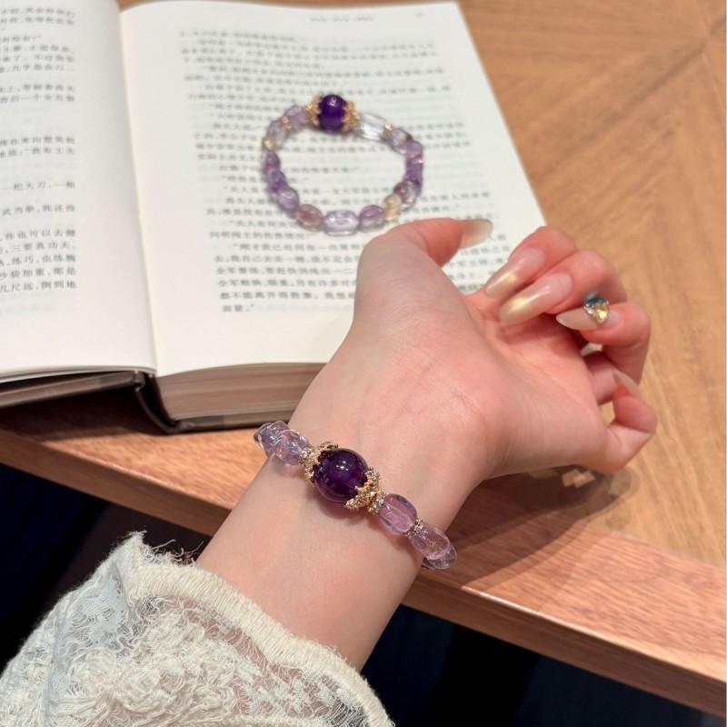 Natural Amethyst Beaded Bracelet Women 18pcs 8mm Round Handmade Crystal Jewelry Fashion Gift