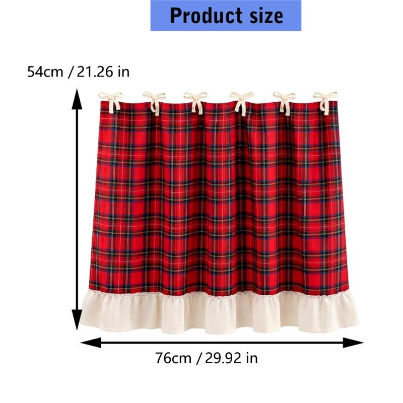 Red Patterned Oven Door Curtain Tie-On Fabric Kitchen Skirt with Ruffled Border for Cabinets Dishwasher Christmas Decoration