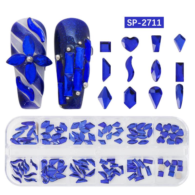 "12-Grid Irregular AB Glass Diamonds for Nail Art"