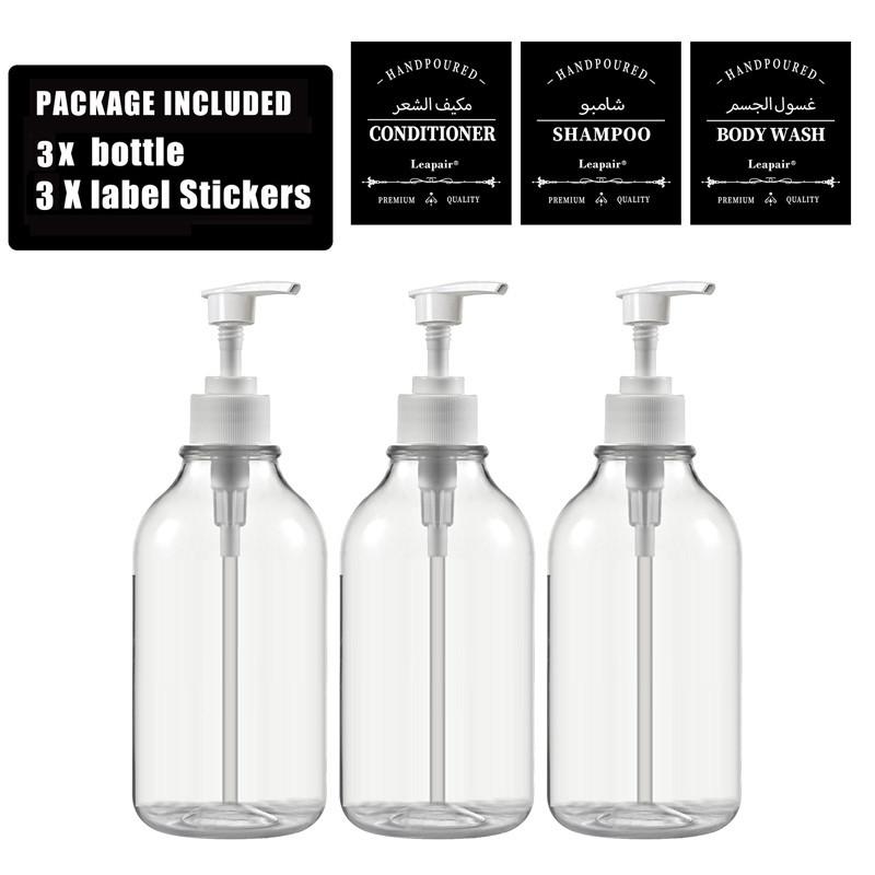 500ml Bathroom Soap Dispenser Bottle Shampoo Shower Gel Refillable Bottle Travel Storage Bottle Transparent Lotion Bottles with Labels