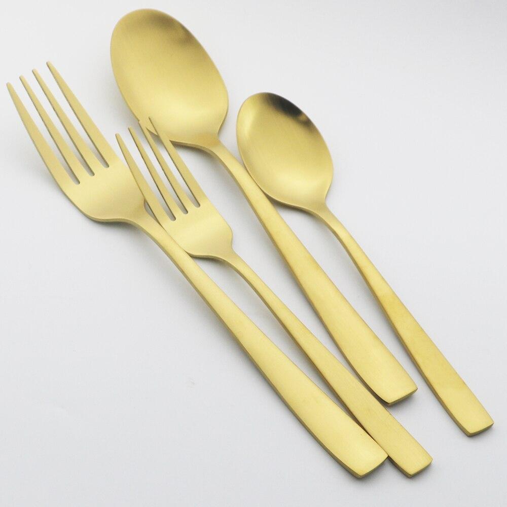 Matt 4stk Rose Gull Servise Rustfritt Stål Sett Knivgaffel Skje Dessertgaffel Bestikksett Servise Kjøkken Western Matsett