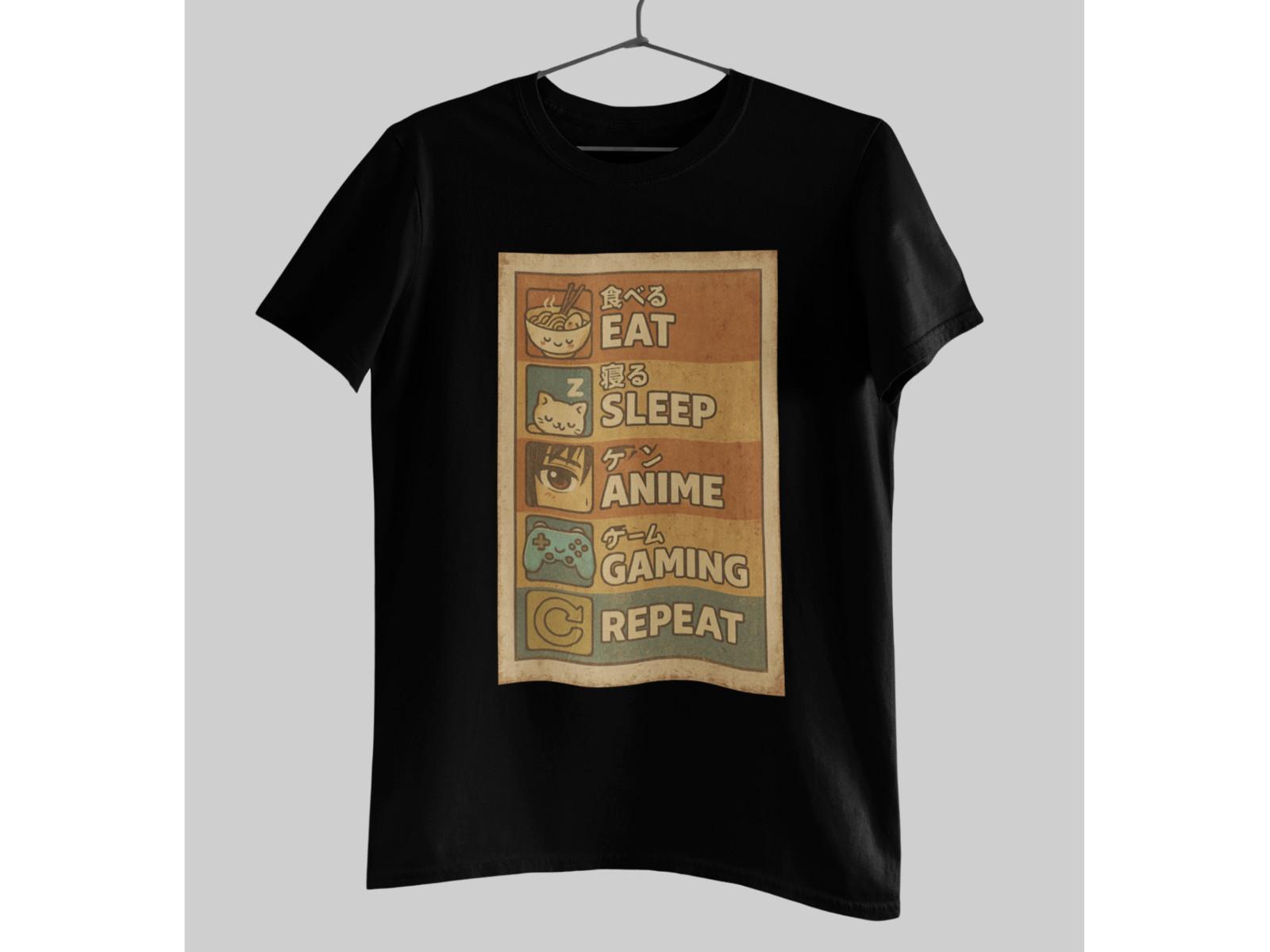 Eat Sleep Anime Gaming Repeat T-Shirt Retro Pixel Art Tee 100% Softstyle Cotton 2XL