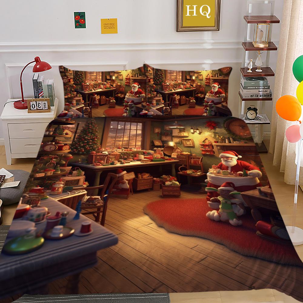 Weihnachtsdruck 3D-Druck Polyester Kissenbezug Bettbezug Zwei- oder Dreiteiliges Set