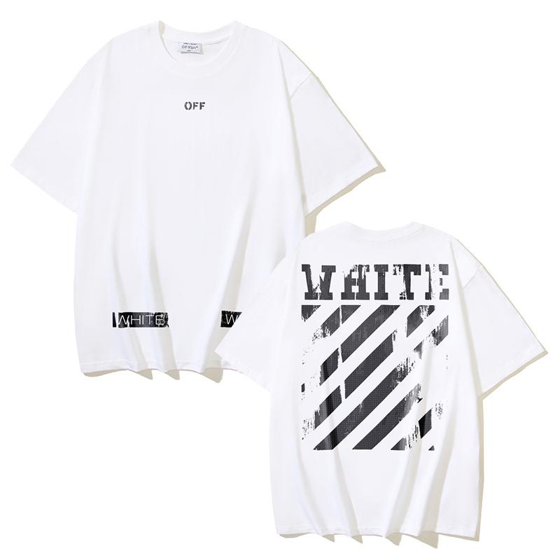 Off-White 2025 Zomer Nieuw OW Opgelost Zebra Streep Bedrukt T-shirt met Korte Mouwen voor Mannen en Vrouwen M wit