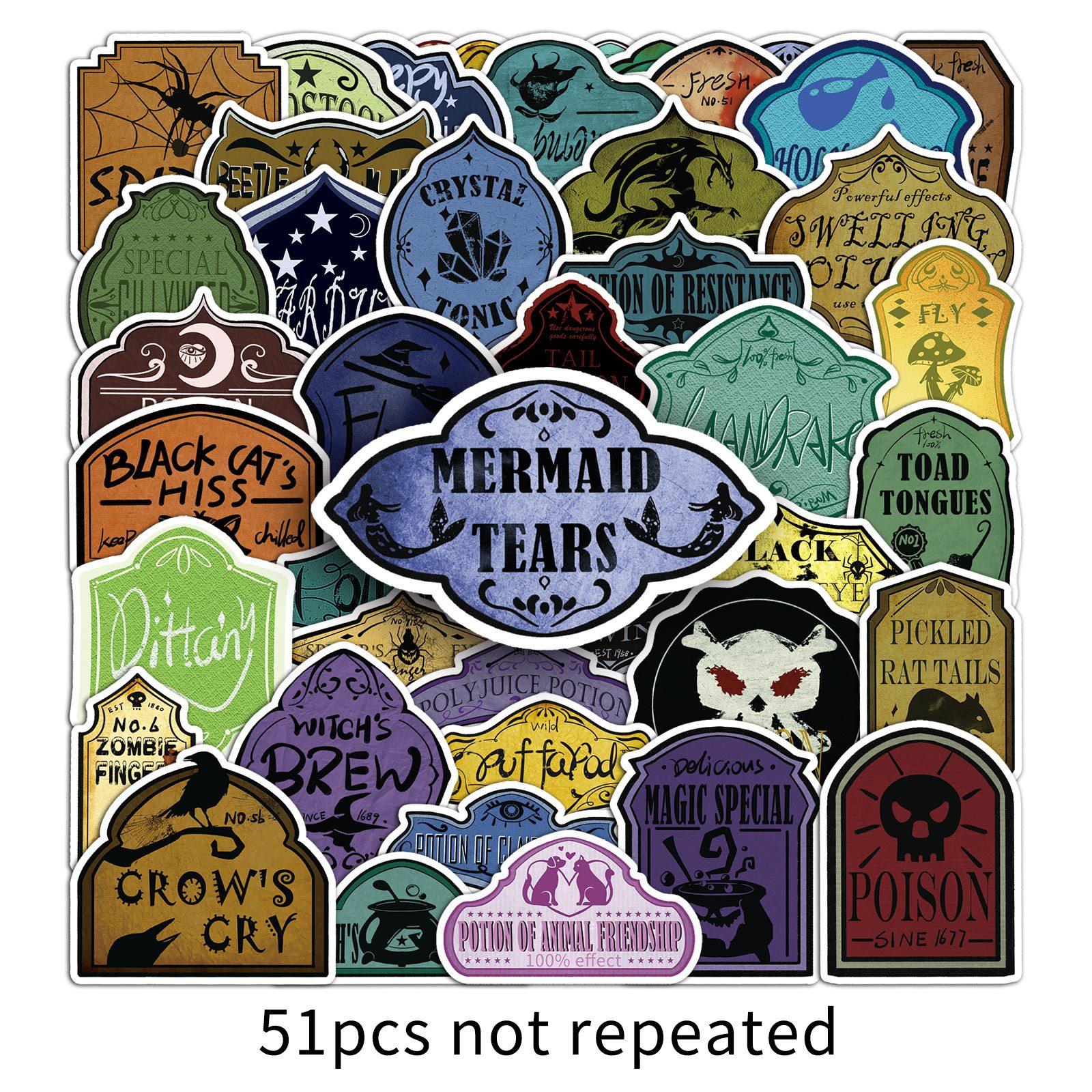 

51 Potion Labels Magic Witch Creative Body Decals Decorative Water Cup Suitcase Decals Premium Durable