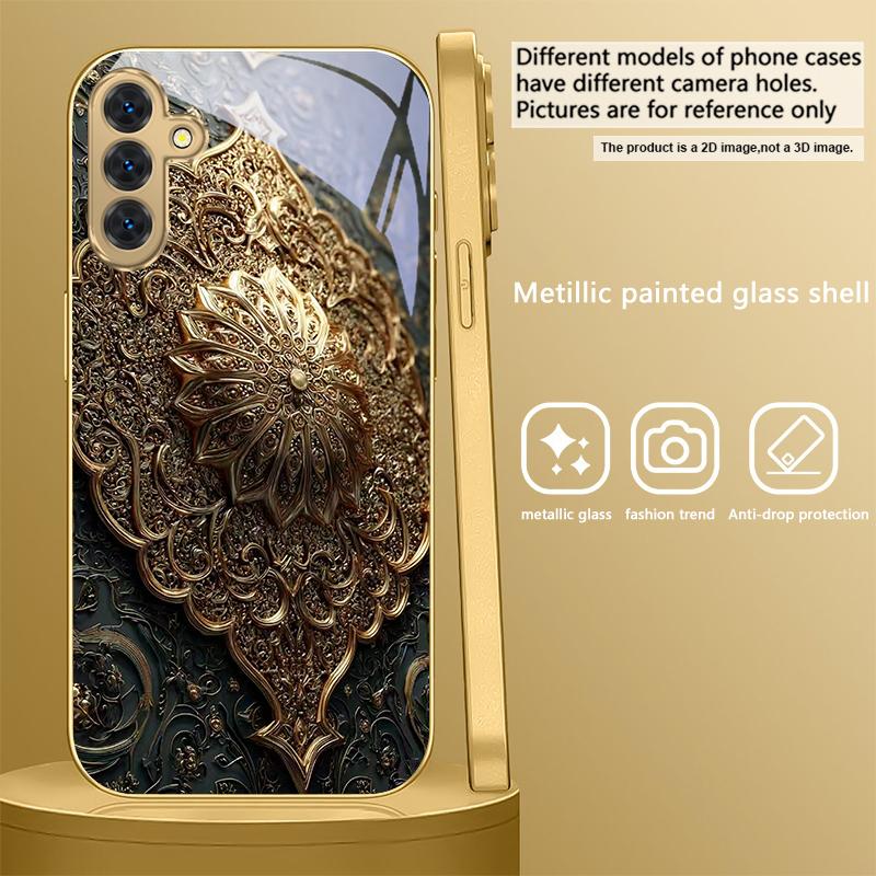 Emblème Classique Doré Pour Samsung A 31 32 A33 A34 35 14 A15 13 A16 25 26 50 52 53 54 55 56 70 71 72 73 Coque de téléphone en verre doré