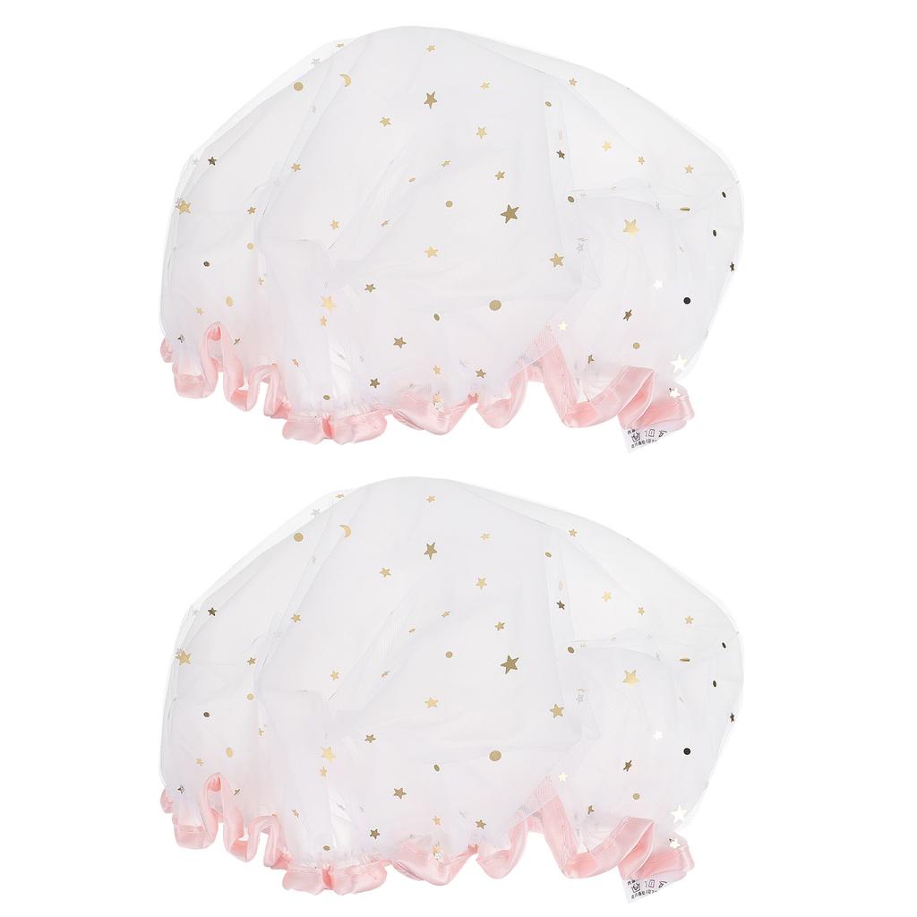 2Pcs Women Shower Caps Waterproof Bath Hats Satin Makeup Shower Cap for Bathing Face Cleansing Non-Slip Design